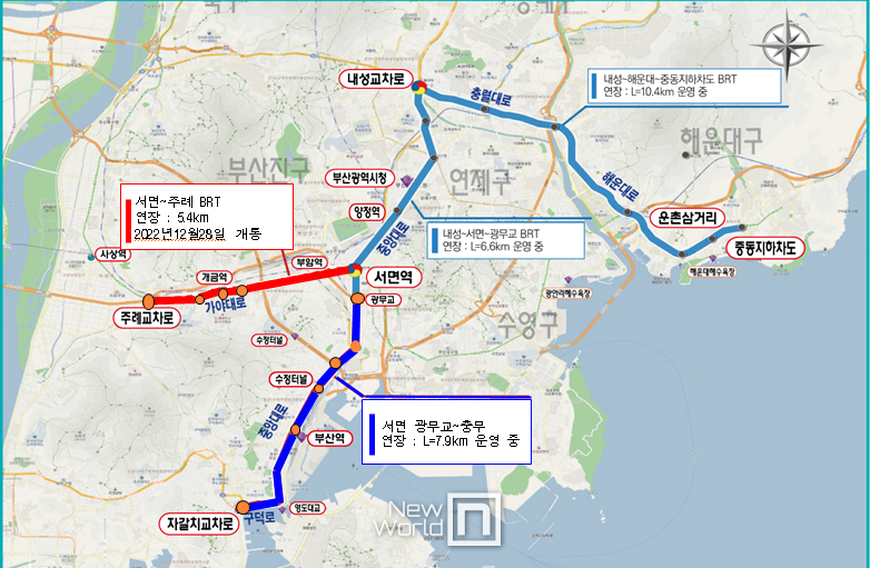 서면 교차로에서 사상 주례 교차로까지 5.4km 구간 도면./사진=부산시 제공